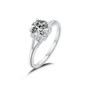 1CT Round Moissanite Stone Surrounded By a Curved Micro Pave Halo