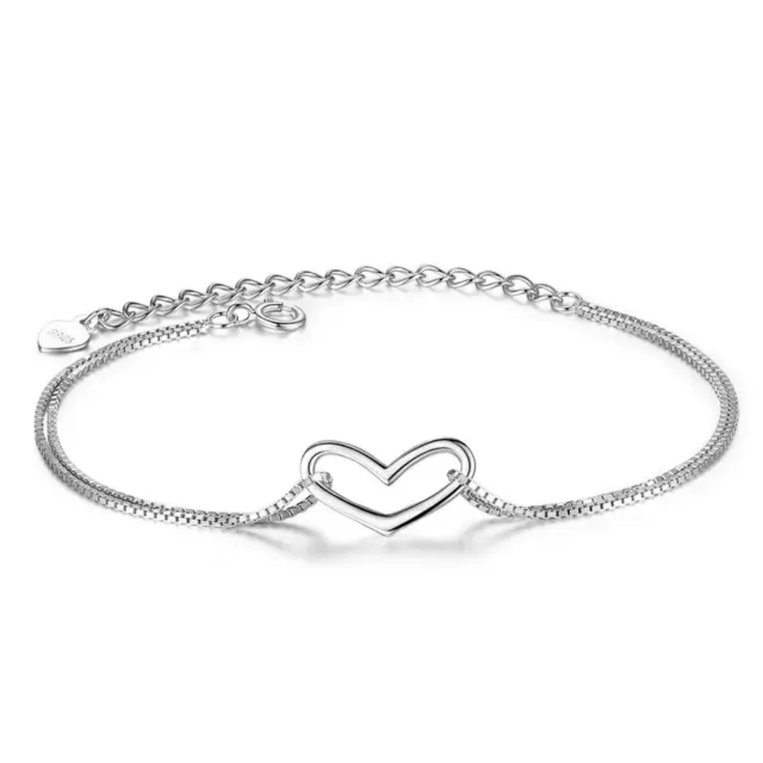 Hollow Heart Silver Bracelet